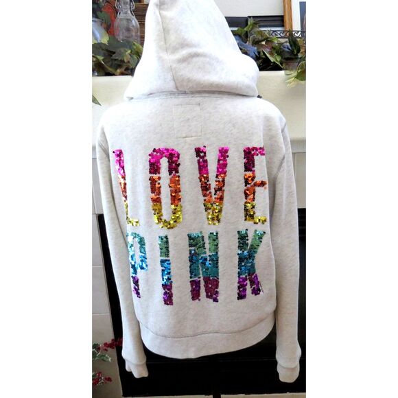 PINK Victoria's Secret Tops - PINK Victoria's Secret Ltd Edition Mega Bling Sequined Hoodie  L EUC